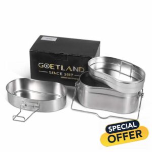 Goetland 3 Pieces German Style M31 Military Mess Kit Mess Tin 304 Stainless Steel Backpacking Cookware Set Camping Pot Pan Se