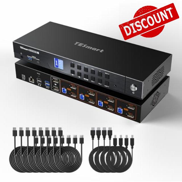 TESmart 4K@144Hz Displayport KVM Switch 2 Monitors 4 Computers