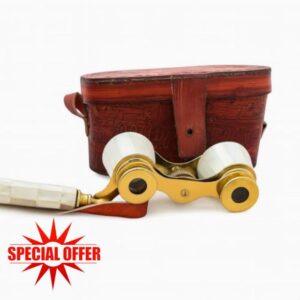 Vintage Opera Glasses with Handle & Case – Antique Mother of Pearl & Brass Binoculars for Theater