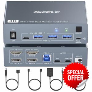 KVM Switch 2 Monitors for 1 Laptop and 1 Desktop 4K@60Hz