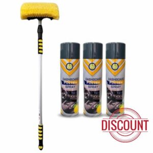 2M Telescopic Water Fed Car Wash Brush with Soft Bristles & 3x500ml Dashboard Cleaner Silicone Spray | Car Detailing Kit