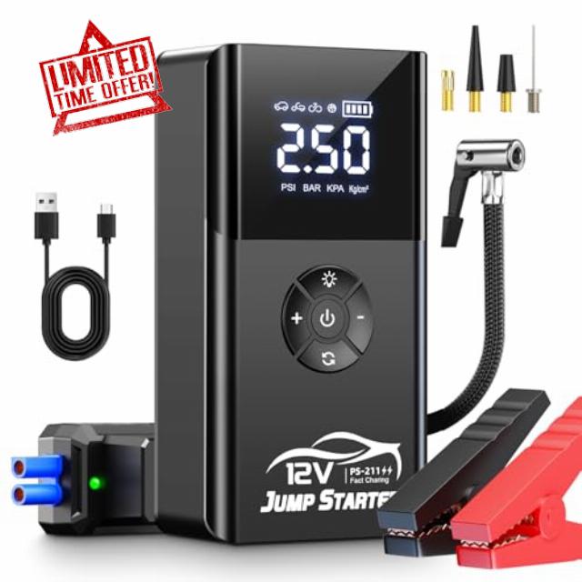 PSOOO 8000A Car Jump Starter with Air Compressor 180PSI