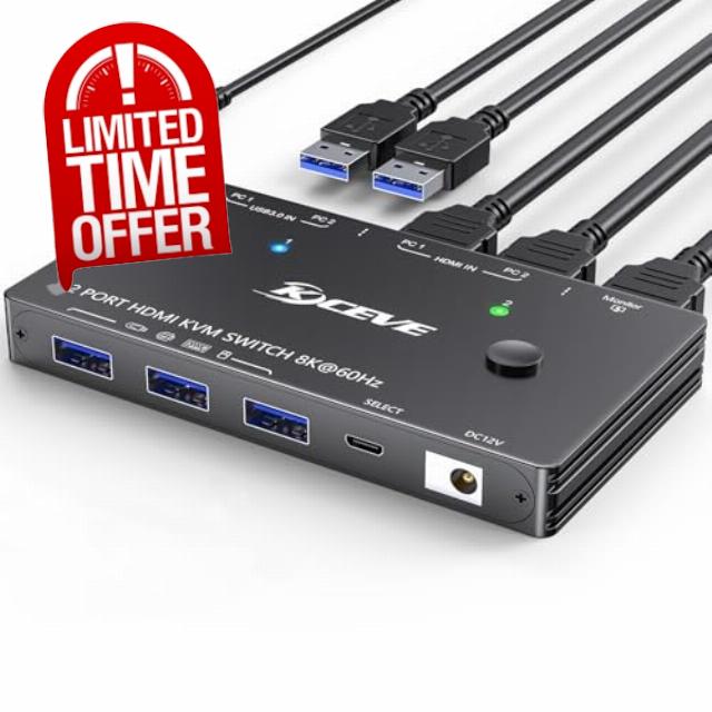 KVM Switch 1 Monitors 2 Computers HDMI 8K@60Hz