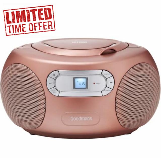 CD Boombox With Bluetooth - Rose Gold - FM Radio CD Display - Portable CD Player Boombox Sound Speaker With Bluetooth - Mains Or Battery Operated - Bluetooth Streaming Speake