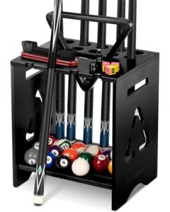 Billiard Cue Holder with Pool Table Accessory Organizer for Game Room or Home Bar (Black)