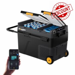 BougeRV CRD2 V2.0 49L Car Fridge Dual Zone 12V Compressor Freezer with Wheels & Telescopic Handle 35dB IPX4 12V/24V 230V App Control Portable Refrigerator for Camping RV Campervan -20℃~20℃ (2026 New)