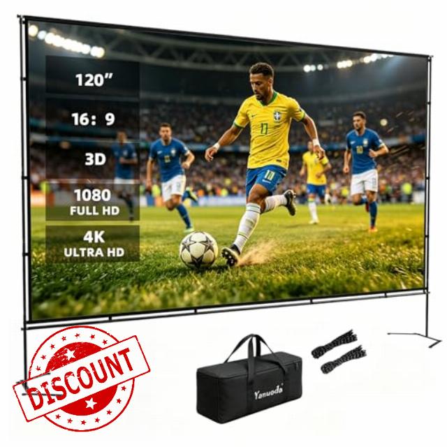 120 inch Projector Screen with Stand - 4K HD 16:9 Wrinkle-Free Display