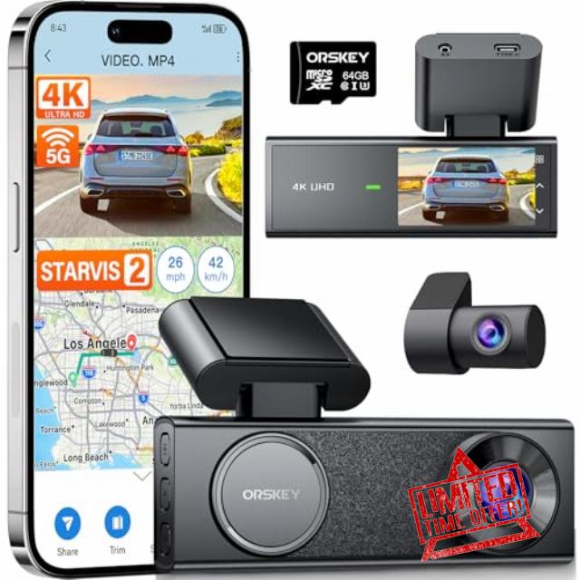 ORSKEY 4K Dash Cam Front and Rear