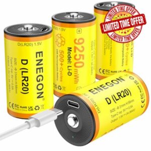 ENEGON 4 Pack Rechargeable Lithium D Batteries/LR20 Battery