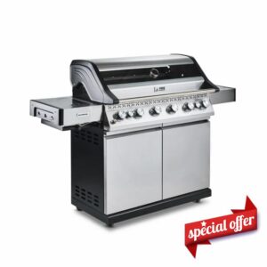 Fire Mountain Olympus Burner Gas BBQ Stainless Steel with Searing Side Burner Glass Viewing Lid and Cover Extra Large Outdoor Barbecue for Garden Patio (SSG Black