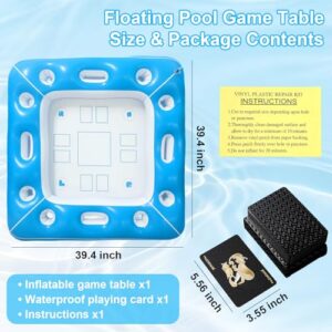 40 x 40 in Floating Table for Swimming Pool Games with Inflatable Food Drink Holder and Waterproof Playing Cards