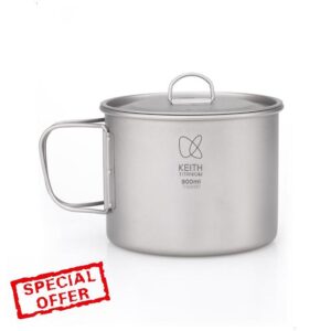 Keith Titanium Camping Pot 900ml with Lid and Folding Handle