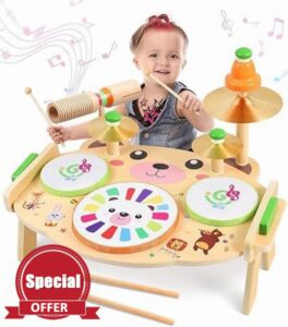 Kids Drum Kit - Musical Toys for 3 4 Year Old Boys And Girls - Musical Instruments Baby Toys 36+ Months - Wooden Toys Baby Drum Set - Toddler Toys 3St Birthday Gifts for Boys Girls