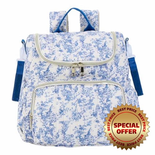 Floral Nappy Changing Bag Backpack Cotton Quilted Diaper Rucksack for Mums Baby Travel Backpack with Stroller Strap