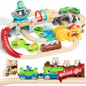 Lehoo Castle Wooden Train Set for Toddlers