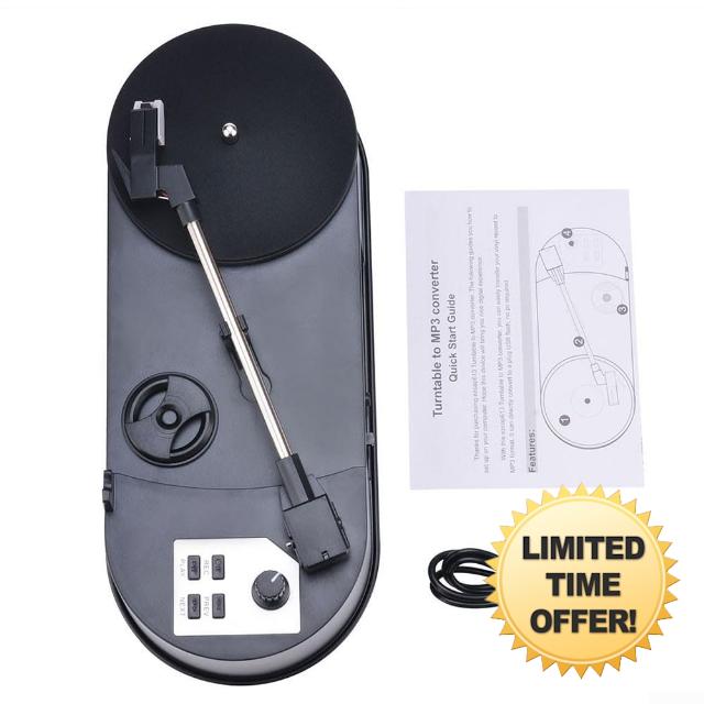 Vinyl to MP3 Converter Turntable with Card Slot – 33/45 RPM Portable Record Player for Digital Vinyl Recording