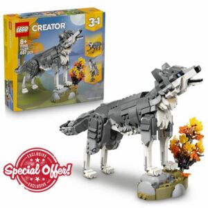 LEGO Creator 3 in 1 Forest Animals: Grey Wolf Toy - Animal Figure Transforms into a Falcon or Raccoon - DIY Room Decor Idea - Birthday Gift for 8+ Year Old Girls & Boys - 31393