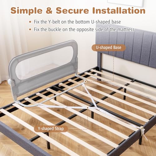 Folding Anti-Fall Beds Mesh Guardrail for Baby Kids (Grey