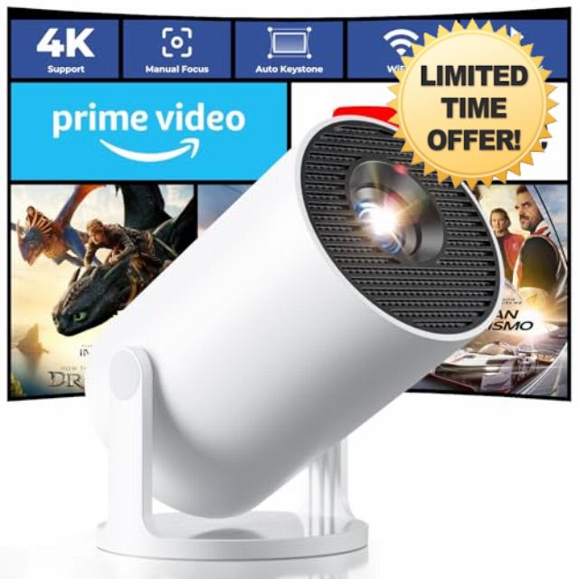 [Built-in Apps & 2026 Upgraded] Mini Projector 4K 1080P Support 20000 Lumens Portable Projector with Android 14