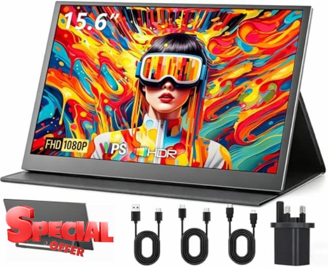 Monitor Portable 15.6 Inch FHD 1080P IPS Anti-Glare USB-C HDMI