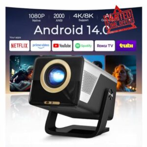 [2000 ANSI/AI Visual Calibration/4K Support] X7 Native 1080P Smart Projector with Android 14 OS