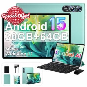 fezawio Android 15 Tablet with Keyboard 30GB+64GB