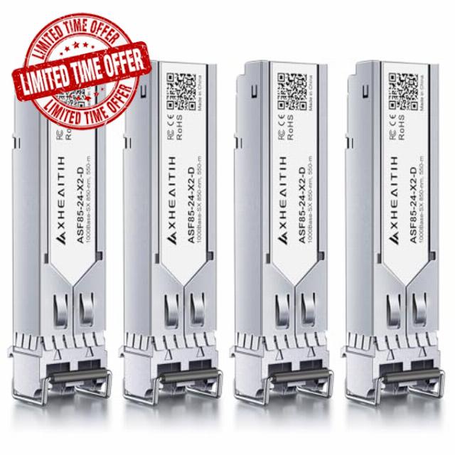 4 Pack 1000Base-SX SFP LC Transceiver 1.25G Optical Module Multimode MMF 850nm 550M for Cisco for Ubiquiti for MikroTik for Meraki for Netgear for D-Link for Fortinet for Supermicro for TP-Link