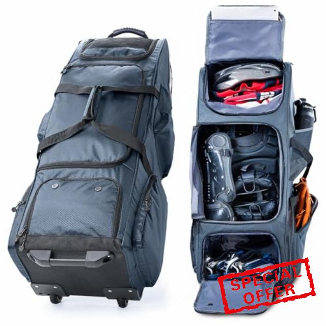 Large Rolling Baseball Catchers Gear Bag with Wheels