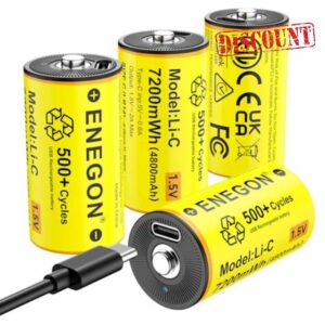 ENEGON 4-Pack Rechargeable C/LR14 Lithium Batteries