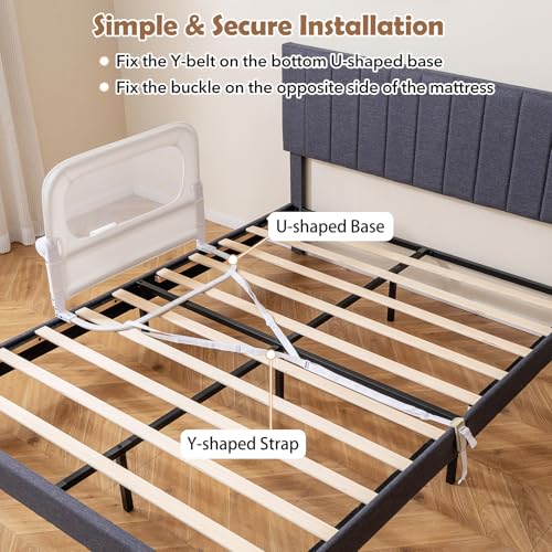 Folding Anti-Fall Beds Mesh Guardrail for Baby Kids (White