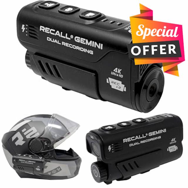 Recall Rider GEMINI 4K Dual Twin Front and Rear Recording Helmet Riding Camera 128GB Cam 4K HD Double Action Safety Cam For Motorcycle