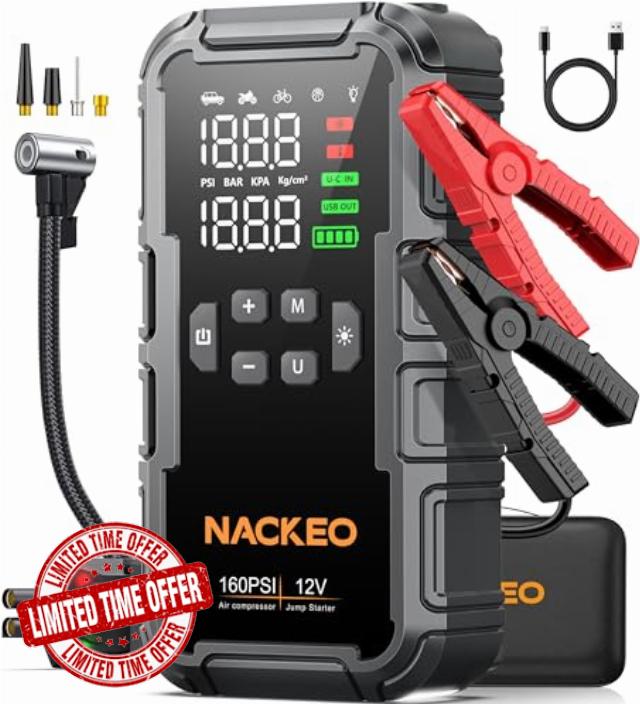 8000A Jump Starter Power Pack with Air Compressor 160PSI