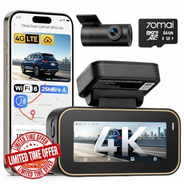 70mai 4K Dash Cam Front and Rear A810 Lite