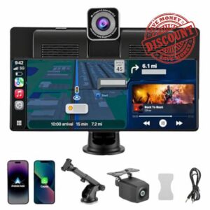 10.26" Wireless Carplay Screen for Car with 4K Dash Cam & 1080p Rear Camera