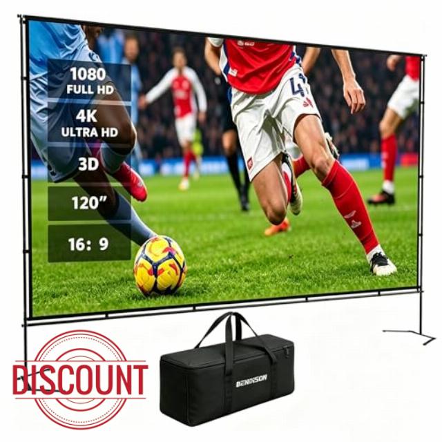 120inch Outdoor Projector Screen with Stand - 16:9 4K HD Portable Projector Screen Outdoor Indoor for Backyard