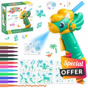 icknack Marker Airbrush Spray Paint Kit for Kids-12 Washable Markers & 13 Stencil
