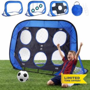 4-in-1Football Goals Set Football Goal for Garden 120x80cm Pop Up Football Net 2 Interchangeable Targets & 3 Training Sheets Portable Foldable Goal for Garden