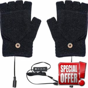 USB Electric Mitten Heated Gloves Half Finger， Knitted Fabric Warmer Winter UK
