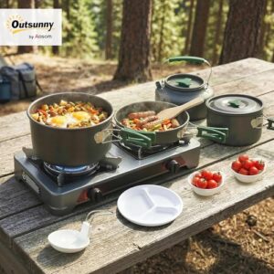 Lightweight Aluminium Camping Cooking Kit with Anti-Scald Handles