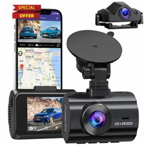 4K Dash Cam Front and Rear Built in WiFi GPS Free 64GB Card UHD 2160P Night Vision WDR 170 Wide Angle 24H Parking Monito