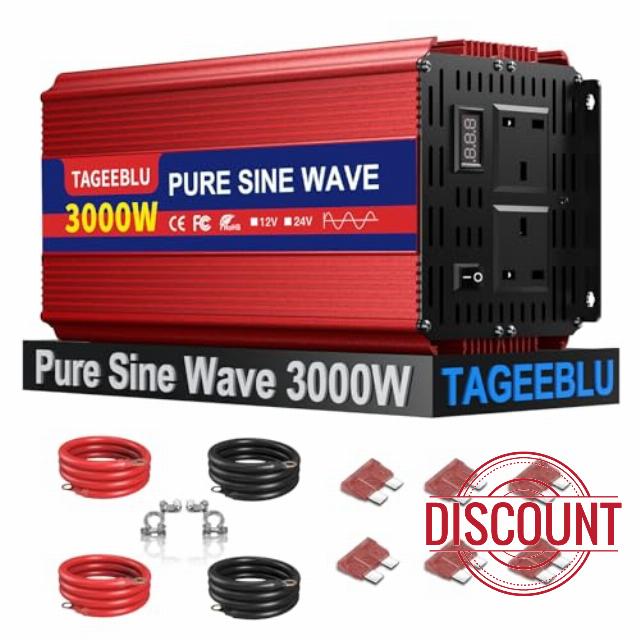 Pure Sine Wave Power Inverter 3000w DC 24V to AC 240V Voltage Converter with 2 AC Outlets