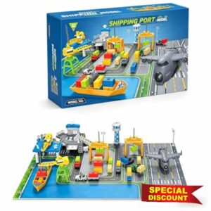Shipping Port Model Toy Set with Transport Aircraft
