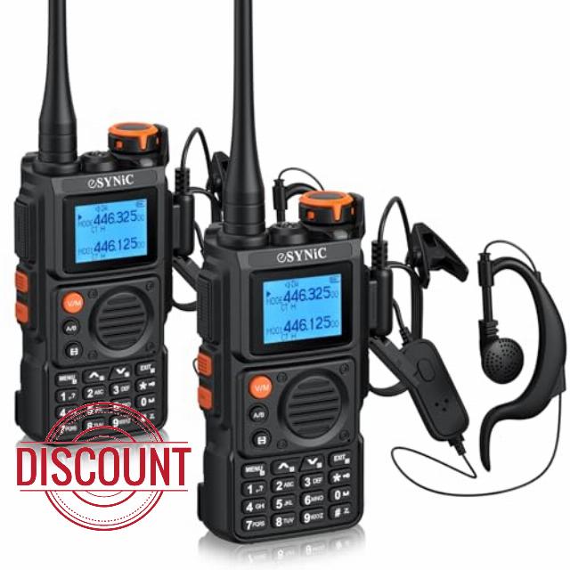 eSynic 2 Pack Two Way Radio Walkie Talkie 5R PRO Dual Band 3-5km Long Range 999 Channels DTMF FM Scrambler Walkie Talkie for Adult with Large Color Screen Display NOAA-USB Type-C Charging