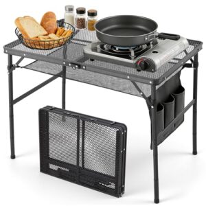 2-Height Adjustable Aluminum Picnic Table with Side Pockets & Storage Mesh