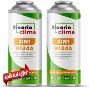 3in1 R134a Air Con Recharge - for Car Air Conditioning with Sealant and Oil – 2x235 g Gas Can –Motorhome Air Conditioning – ECO