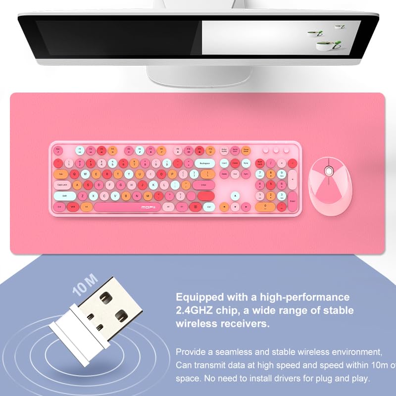 Full-Sized 2.4 GHz Round Keycap Colorful Keyboards