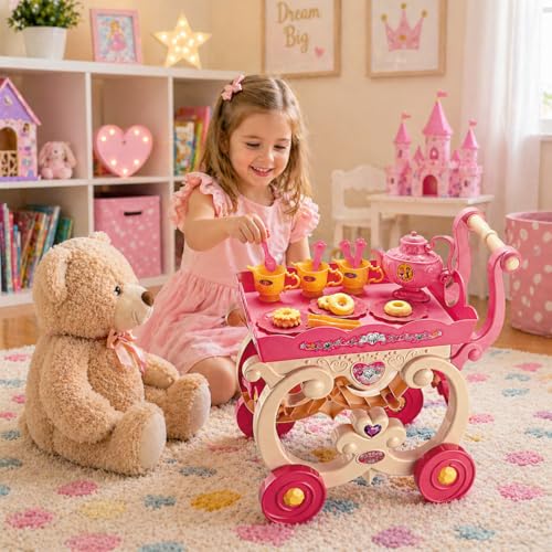Play Kitchen Set with Teapot Cups Dessert Accessories