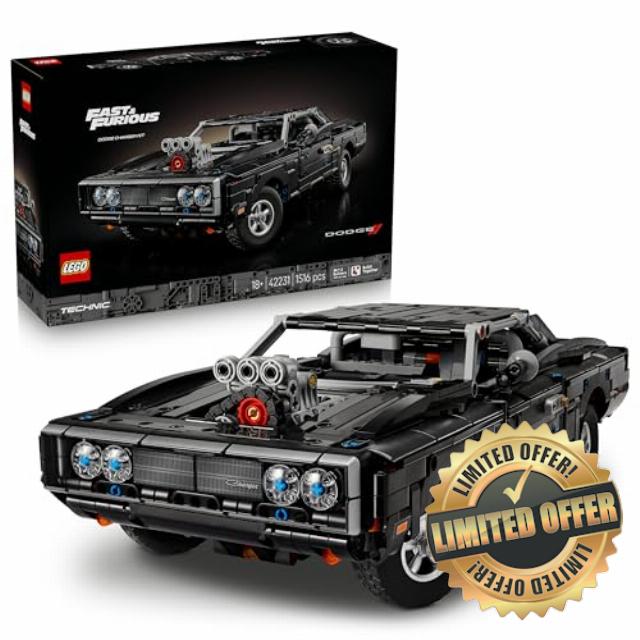 LEGO Technic Fast and Furious Dodge Charger R/T Car Model Kit for Adults - Collectible STEM Set w/ V8 Engine & Suspension - Nostalgic Gift for Movie Fans - 42231
