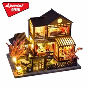Miniature Wooden House Kit - 3D Puzzle for Building a Villa with LED | Realistic DIY Dollhouse for Adults Beginners Hobbists Library Bedroom
