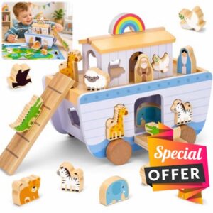 Noah's Ark Wooden Toys for 1 2 3 Year Old Boys Girls